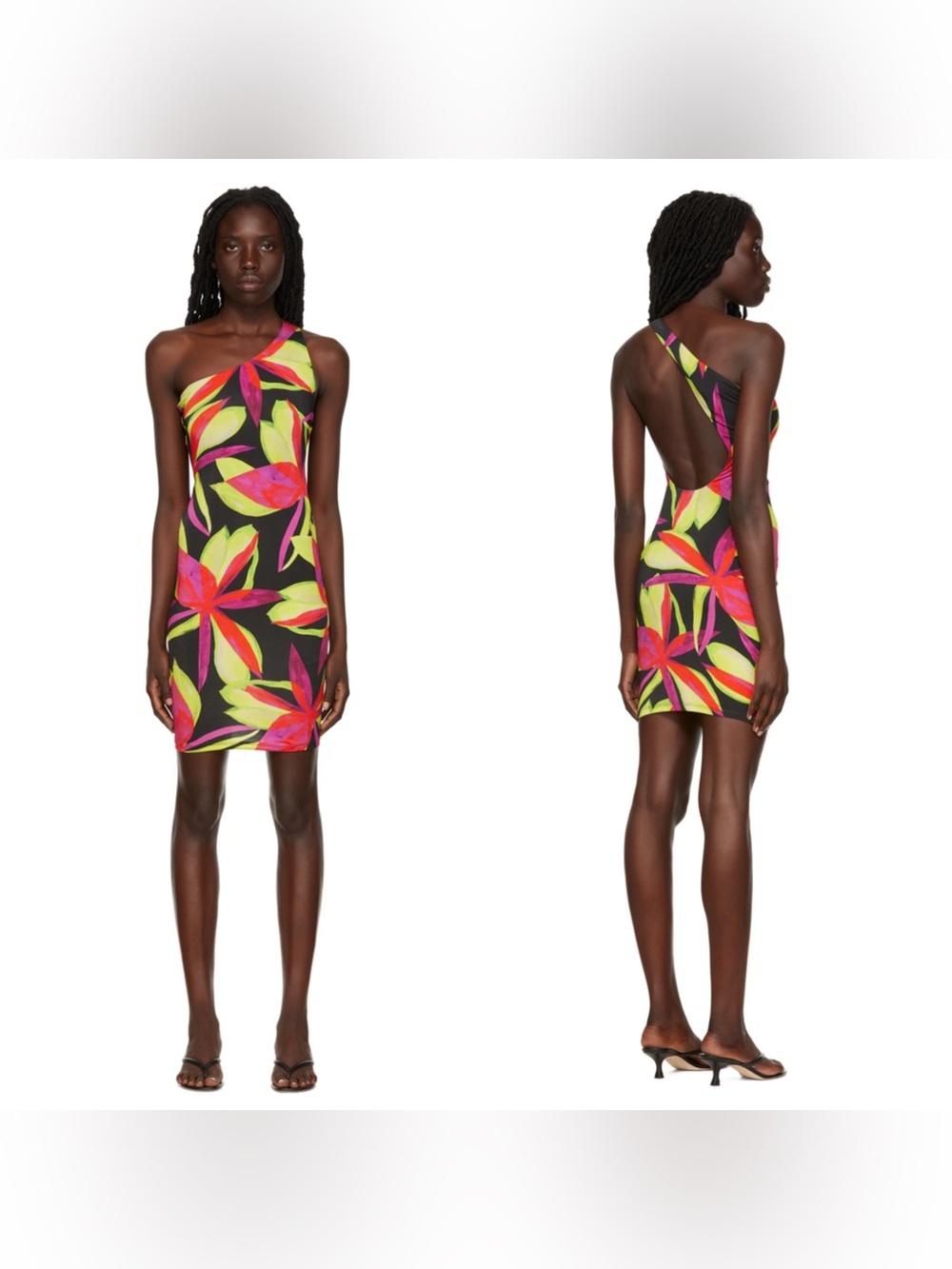 Louisa Ballou One Shoulder Cutout Floral Stretch Mini Dress Plunge S $610